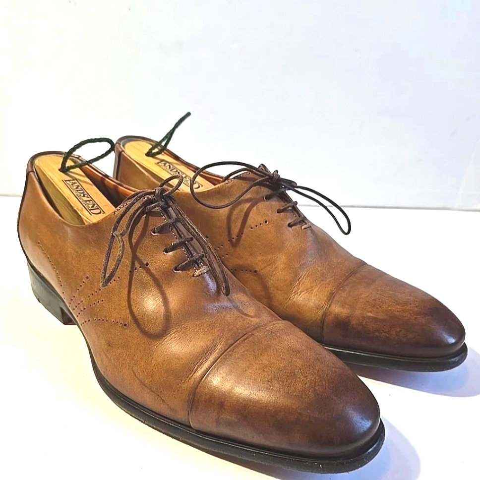 Santoni Mens Cap Toe Brown Leather Dress Shoes Size 7d